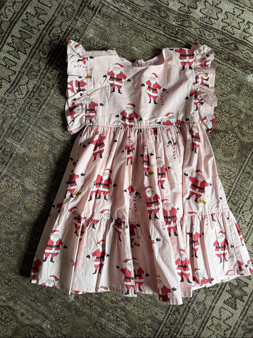 Pink chicken 4t Santa Print Flutter Sleeve Dress - Pink & Red Holiday Dress🎅🏻💚❤️